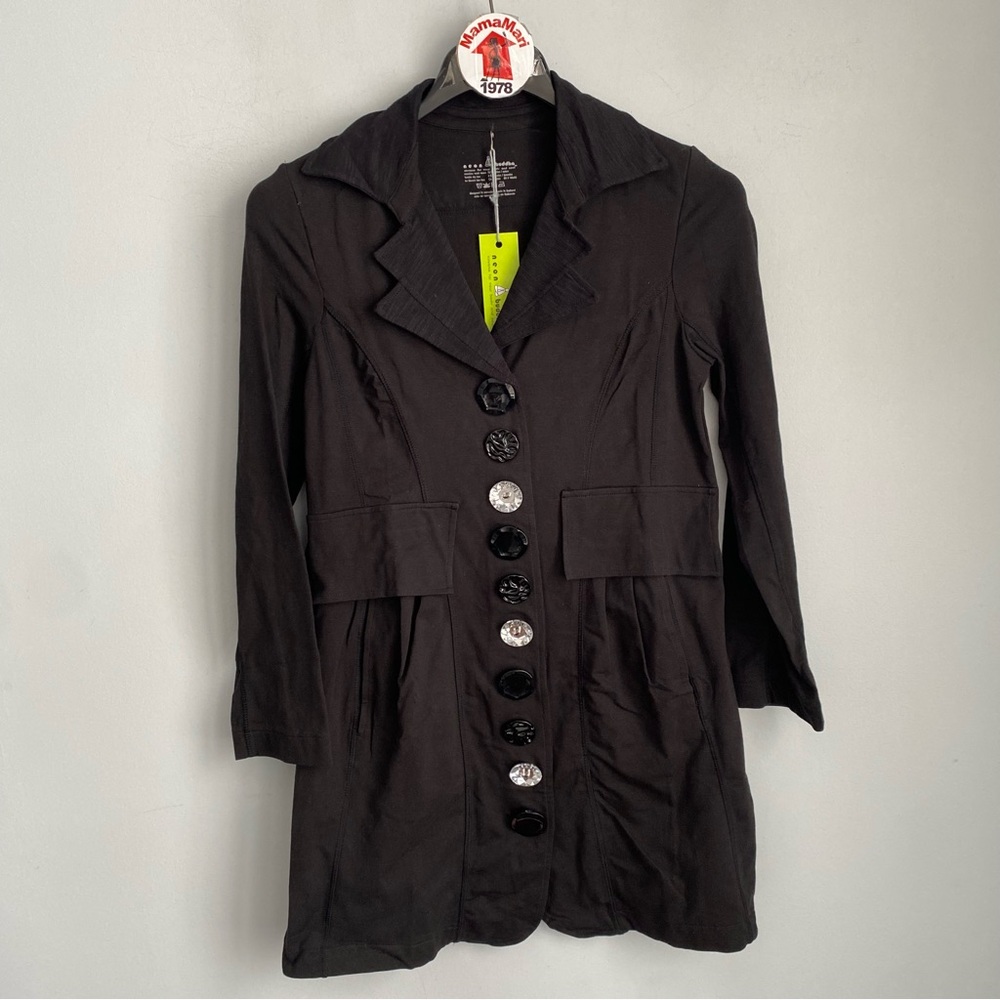 NEW Neon Buddha Black Cotton Stretch Knit Jacket Size XS Lagenlook Button Up
